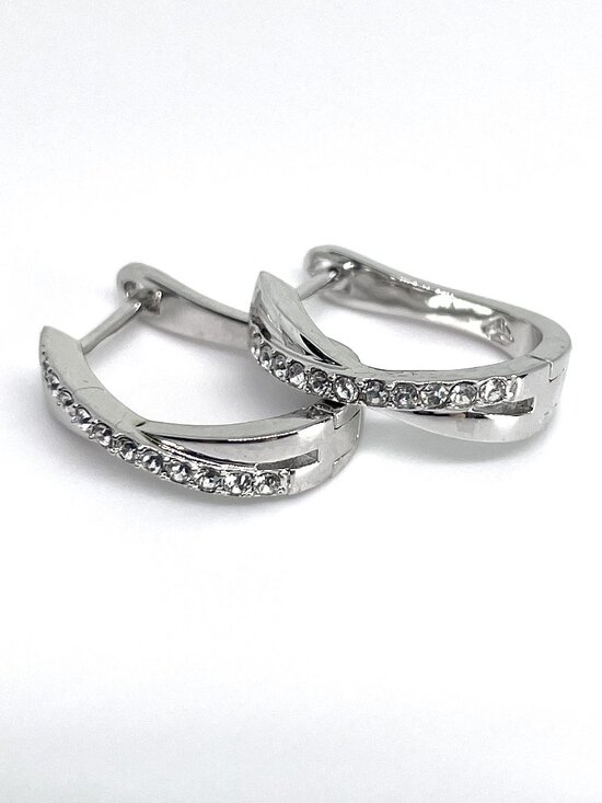 Jewelry - Criss Cross Rhodium Plated Huggie Earrings, made with Crystals by Swarovski